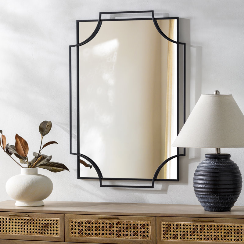 Areyah Metal Flat Wall Mirror, 36" x 24", Black
