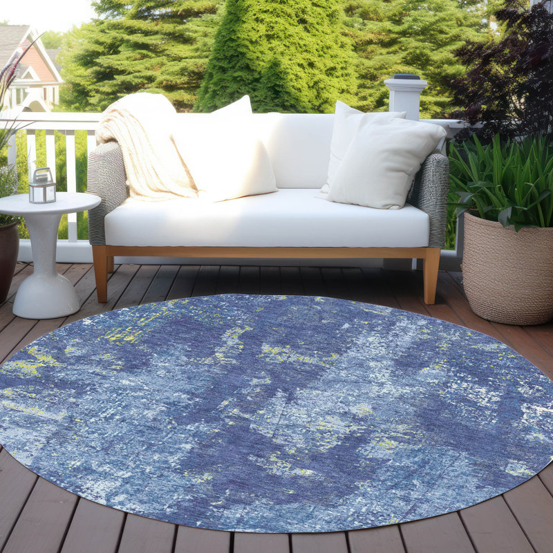 Tapis bleu marine intérieur / extérieur lavable à la machine Christn ACN1391, Rond 8 pi