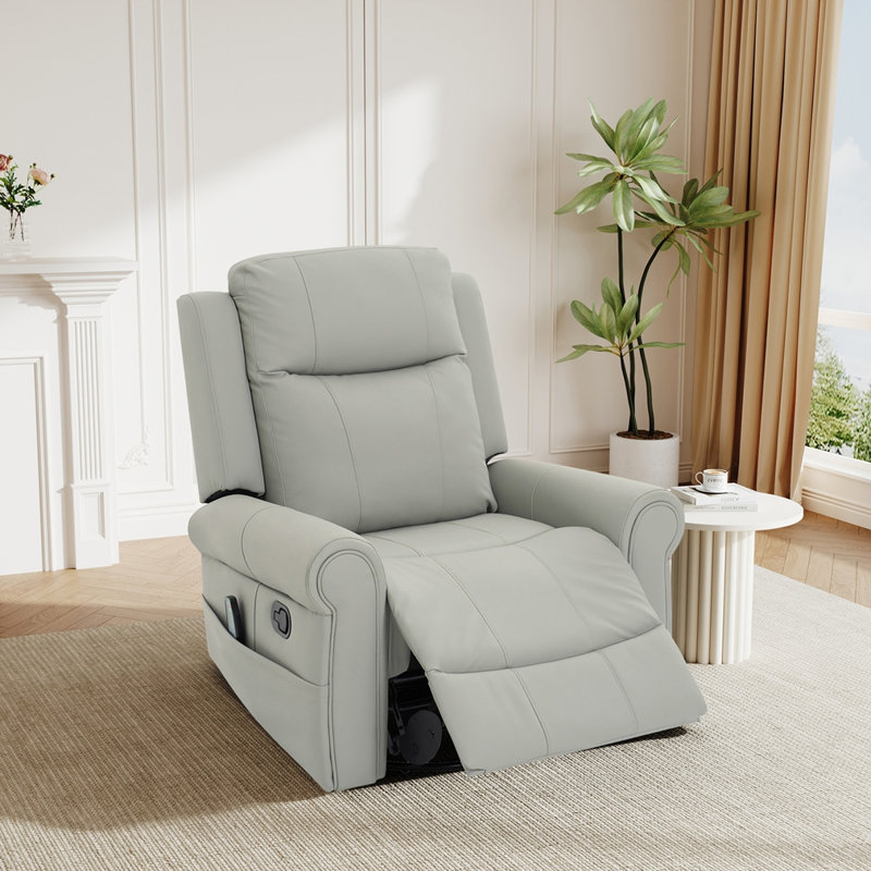 Manual Recliner 270°Swivel Rocker Recliner Chair, Gray Faux Leather