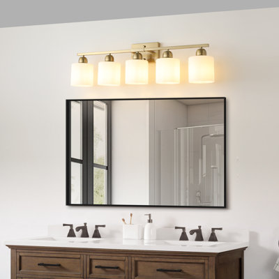 5-Lights Moisture Resistant Bathroom Vanity Light With Frosted Glass Shade