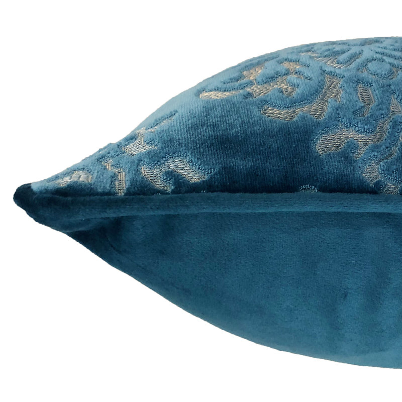 Damask Feather Throw Pillow, Denim