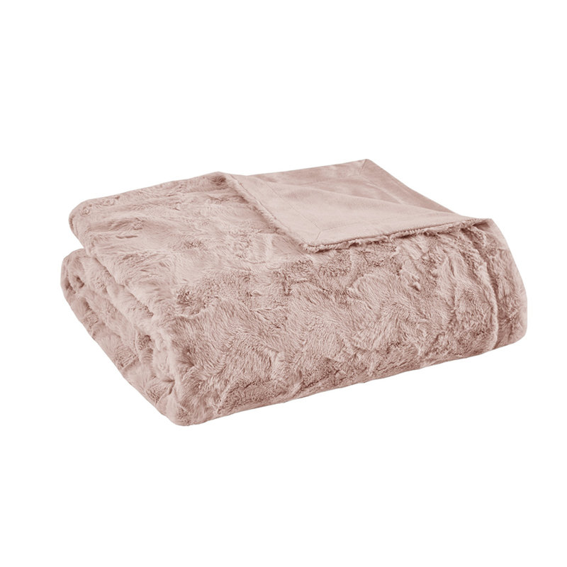 Jeté en fausse fourrure surdimensionné, L 70 po x l 60 po, Rosé