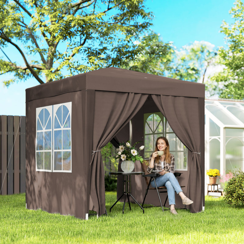 Outsunny 2 x 2 m Garden Pop Up Gazebo with Sidewalls Water Resistant, Coffee