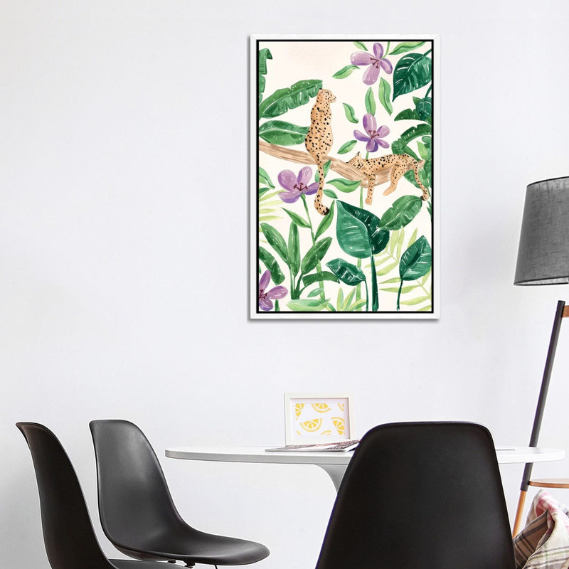 Leopards in the Jungle 1 Piece Painting on Canvas, 101.6cm H x 66.04cm W x 3.81cm D, White Floater Framed