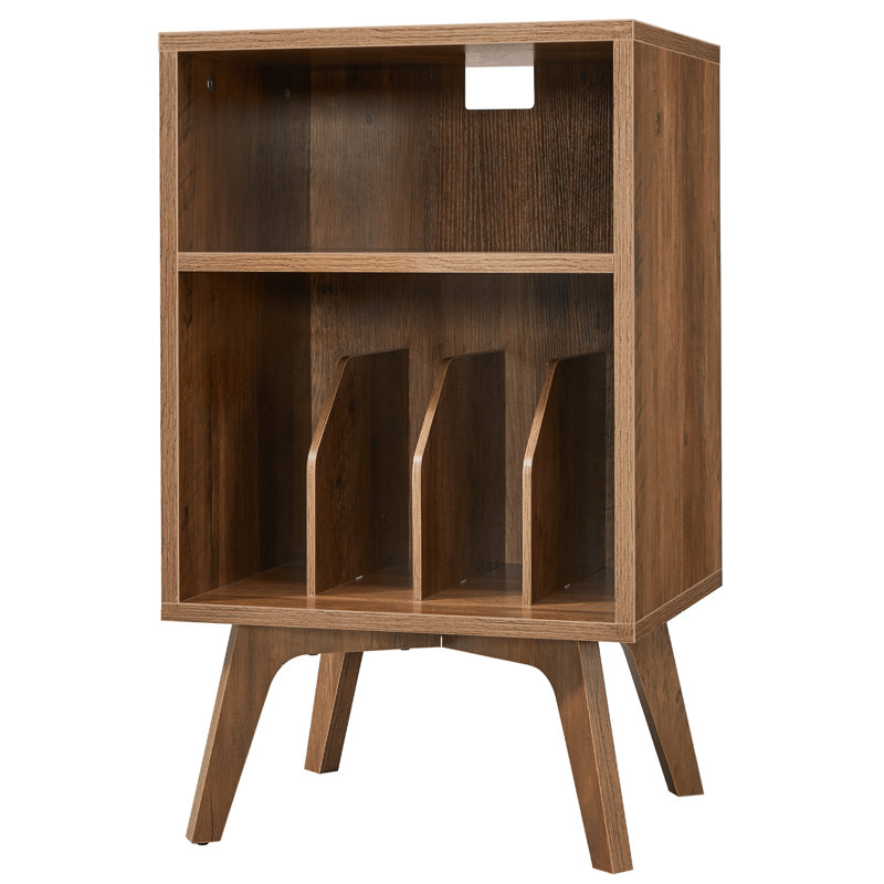 Support pour tourne-disque, table d'appoint en vinyle de style Mid-Century pouvant contenir 160 albums, Brun miel