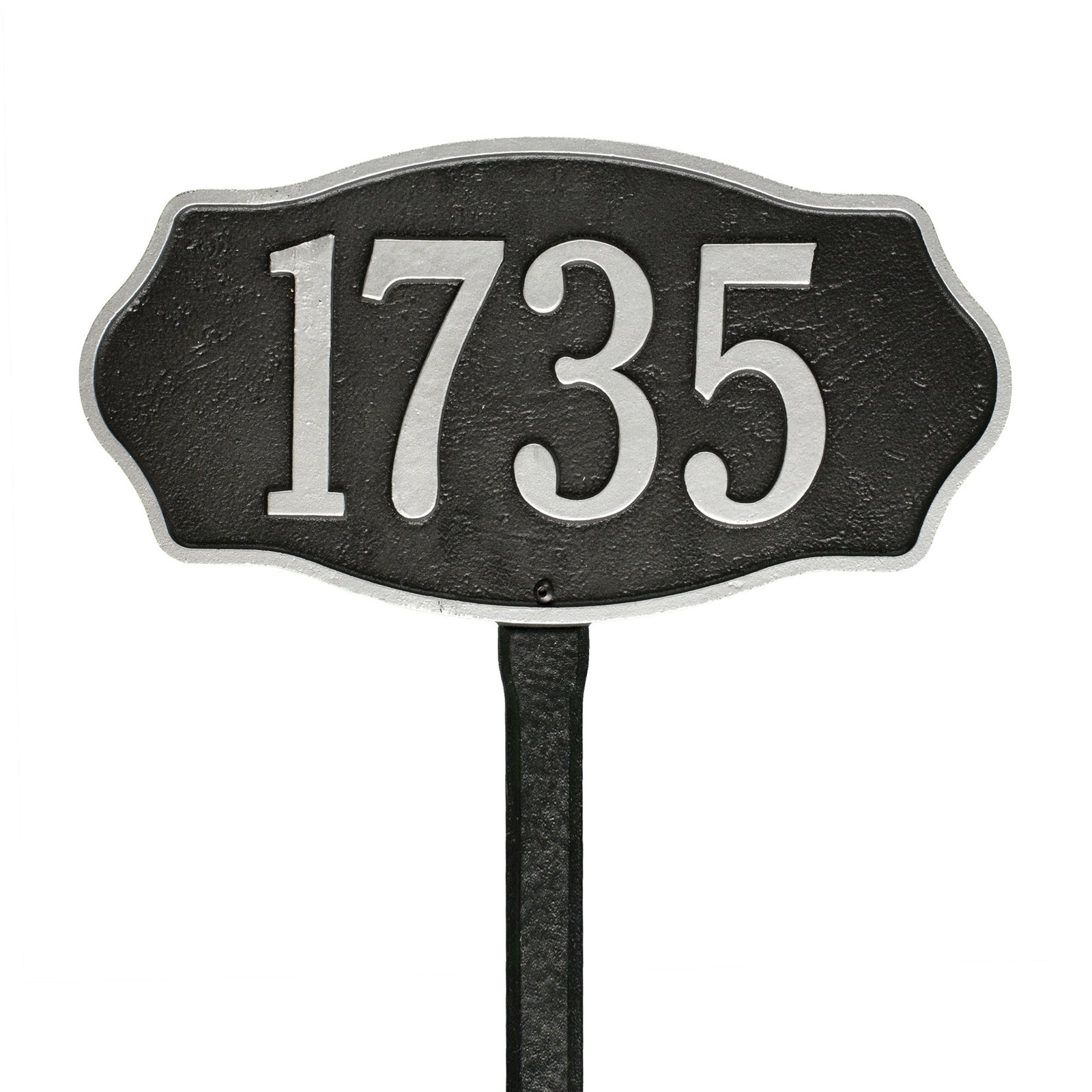 1-Line Lawn Address Sign, Black/Silver, Yes