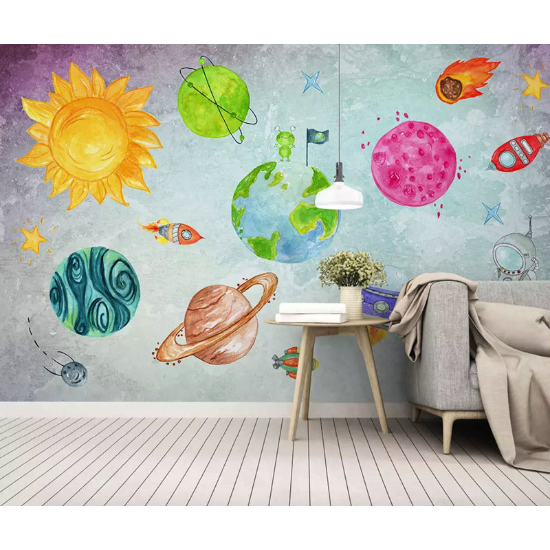 Papier peint amovible Planètes astronautes, L 48,96 po x l 75 po