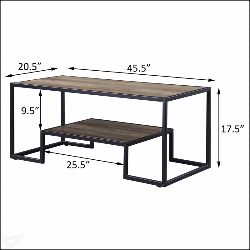 Table basse rustique en chêne et en noir avec tablette ouverte pour le rangement et le style