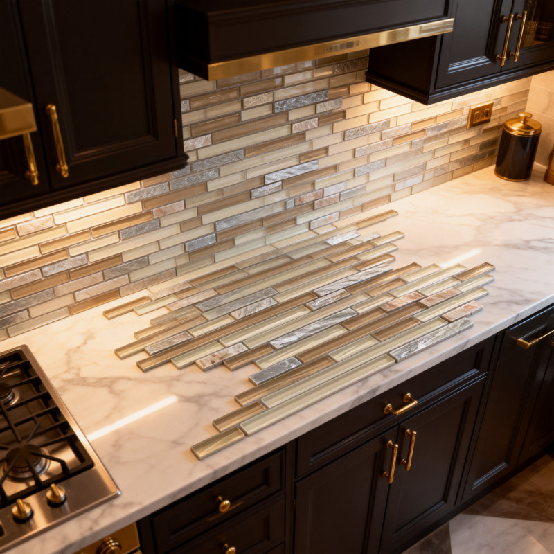 New Era 12 in. x 12 in. Glass & Stone Straight Edge Square Mosaic Wall & Pool Tile, California Beige