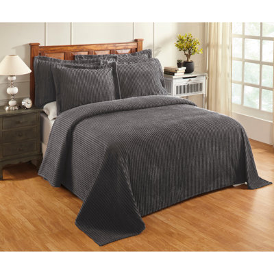 Jullian Collection 100% Cotton Tufted Twin Bedspread Set, Classic Stripe Coverlet with Matching Sham, OEKO-TEX Certified, Soft, Breathable, Machine Washable, All-Season, Gray