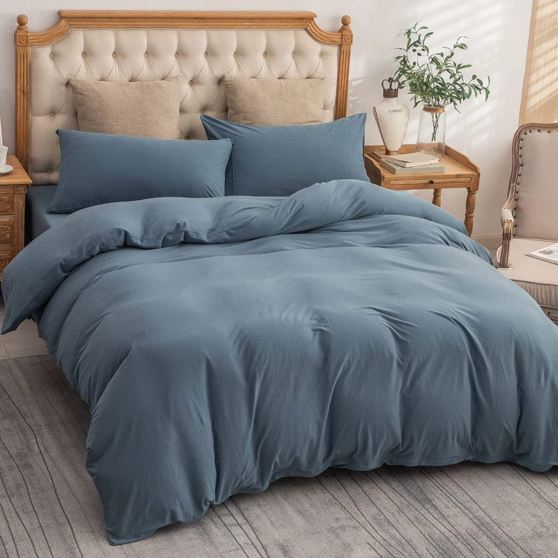 HOME BEDDING Jersey Cotton Duvet Cover Set, Cerulean Blue, Full Duvet Cover + 2 Standard Shams