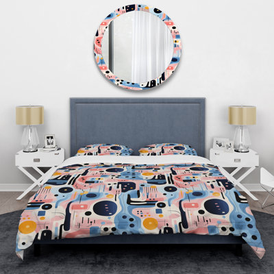 Blue And Pink Midcentury Geometric Collage V Abstract Duvet Cover