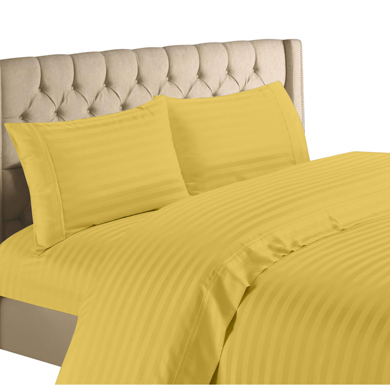 Ensemble de draps en satin de coton de qualité égyptienne 1200 fils, Doré, Ensemble de draps pour lit simple avec 1 taie d'or