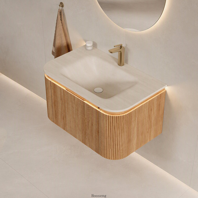 Meuble-lavabo flottant 30 po à grain de bois naturel