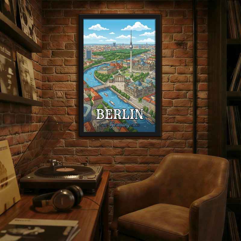 Scènes et paysages urbains Paysage urbain de Berlin avec tour et rivière, H 24 po x l 16 po