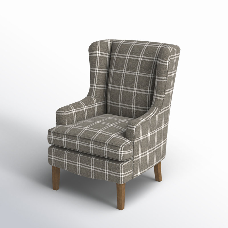 Alexys Upholstered Wingback Chair, Graphite Plaid
