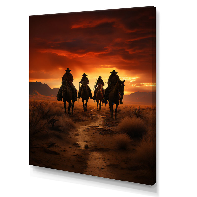Western Sunset Riders, reproduction d'art sur toile, H 40 po x l 30 po x P 1,5 po, Toile tendue