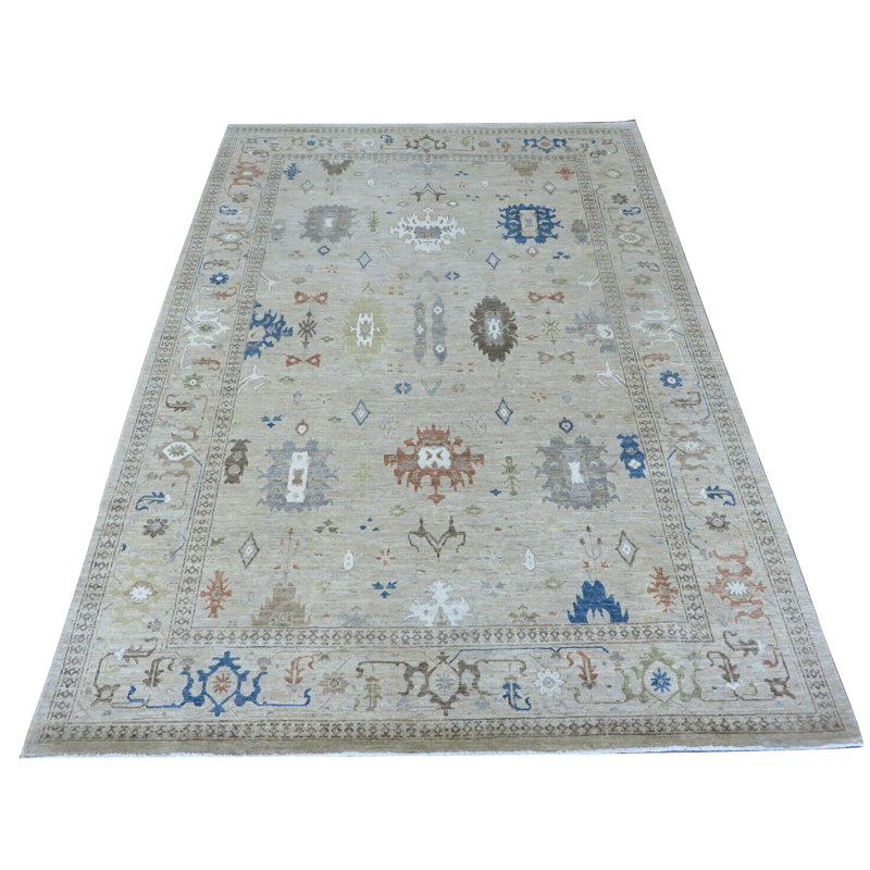 Tapis unique en laine noué à la main gris de 6 pi 2 po x 8 pi 10 po Corentin