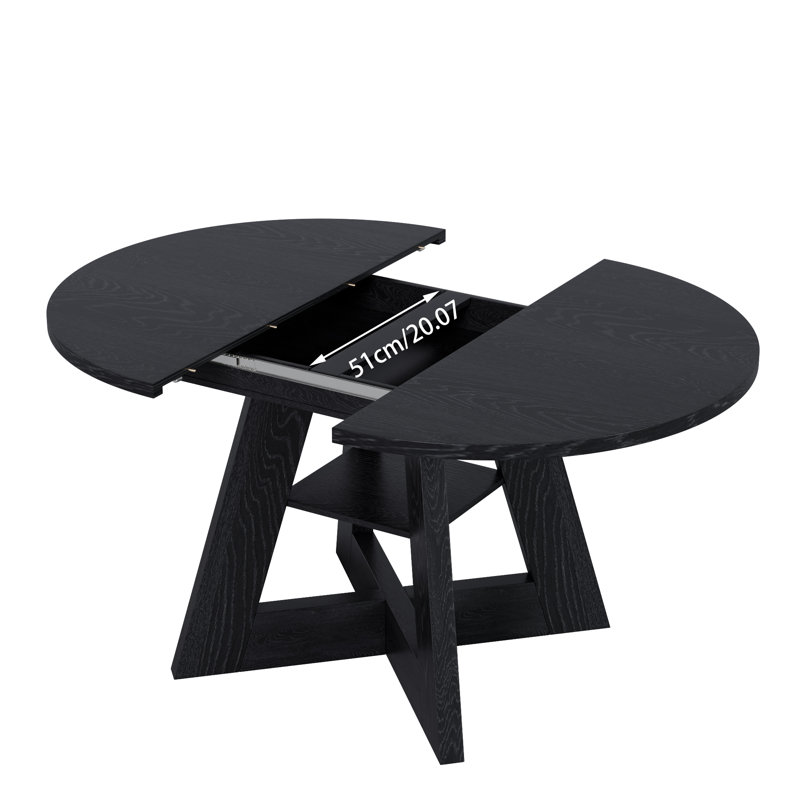 43.3in-59in Extendable Dining Table For 4-6, Round Kitchen Dining Room Table With Removable Leaves, Cross Base And Storage Shelf