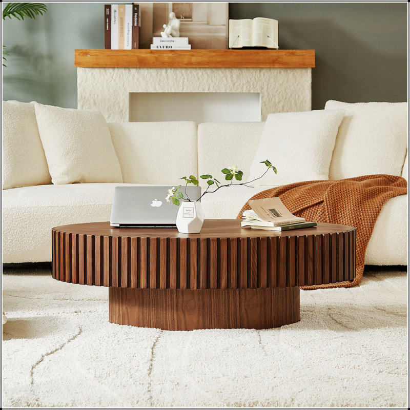 Table basse moderne moderne fabriquée à la main avec un piédestal robuste, parfaite pour les espaces de vie compacts et un décor élégant.