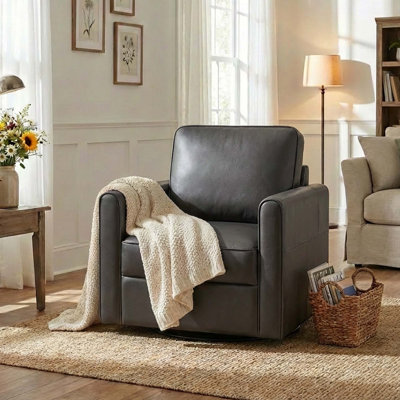 Fauteuil d'appoint pivotant en cuir véritable Weston