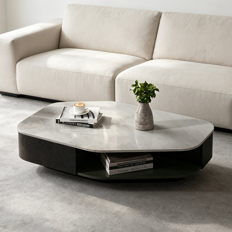Denelle, H 12,6 po x l 54,3 po x P 31,5 po, Plateau blanc / base noire