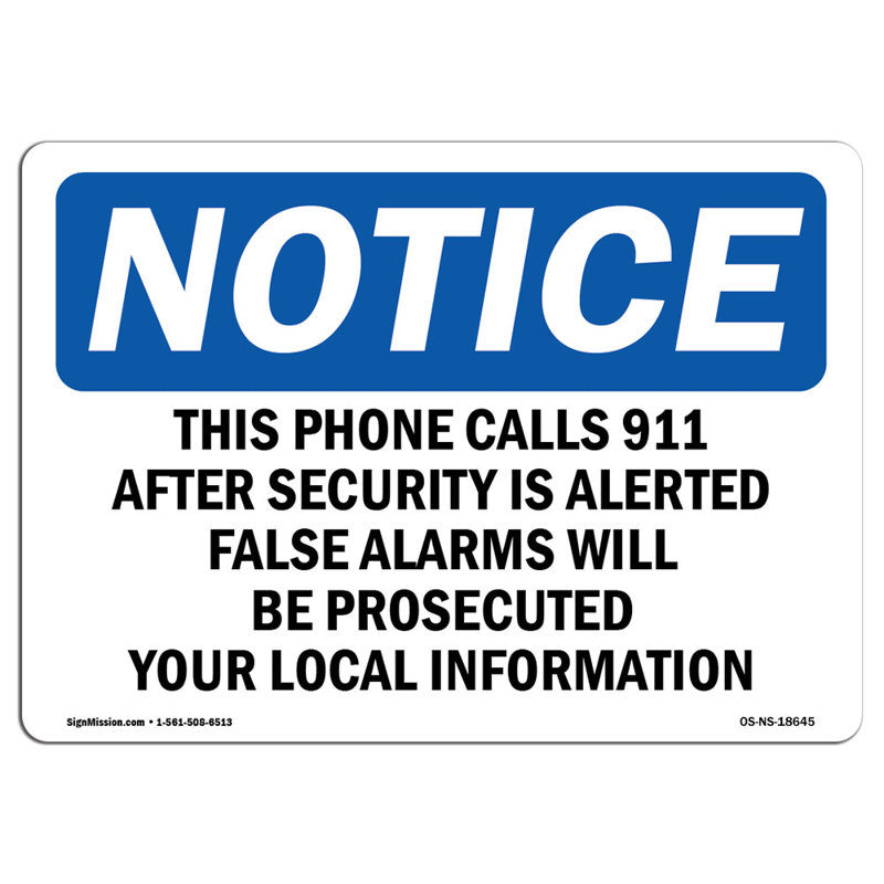 Ce téléphone appelle le 911 après que la sécurité ait été signalée: panneau en aluminium 18 x 24, H 18 po x l 24 po