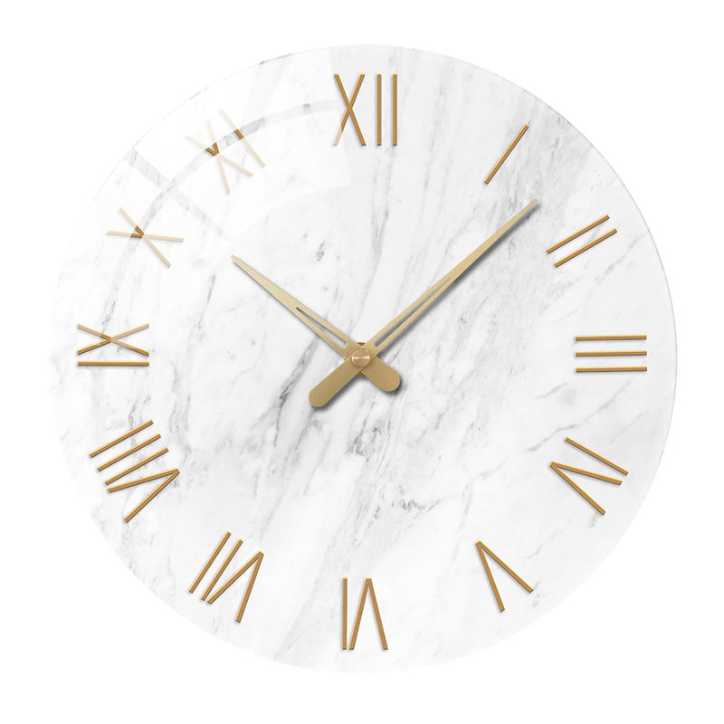 Grande horloge murale en marbre blanc pour salon Horloge murale ronde en verre à pile 16 po