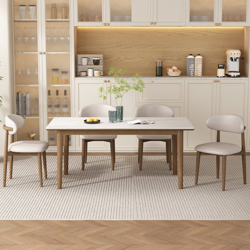 Table de salle à manger rectangulaire pour 4 personnes en pierre frittée blanche, H 29,33 po x L 54,53 po x l 27,48 po