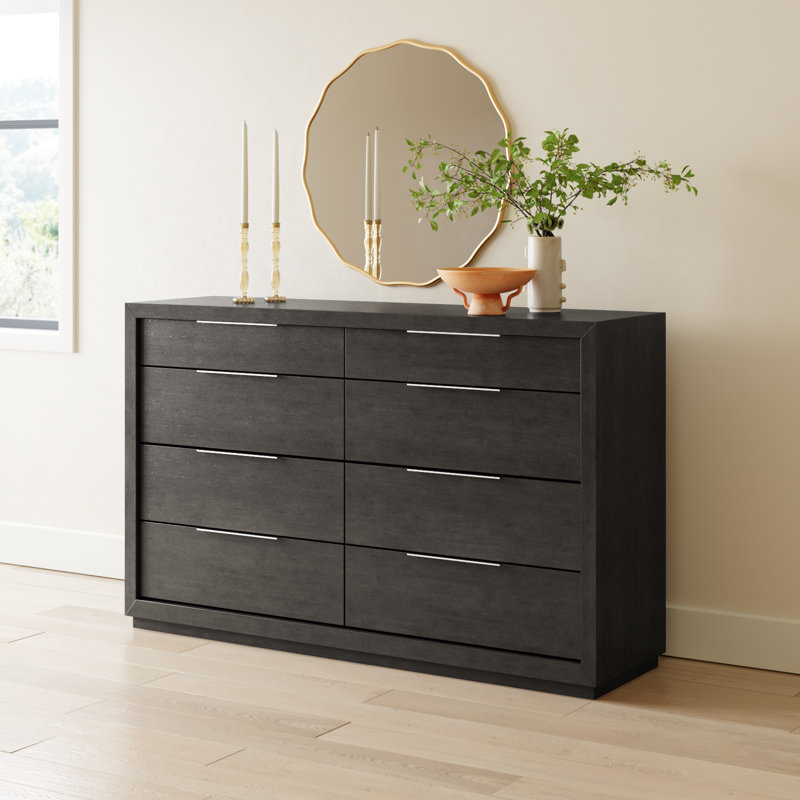 Eloise 64" W Solid + Manufactured Wood Fully Assembled 8-Drawer Dresser, Basalt Gray