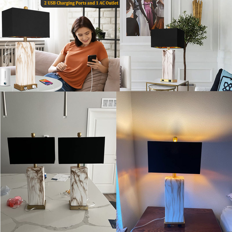 Lampe de table USB en métal Rettke, Or, Noir