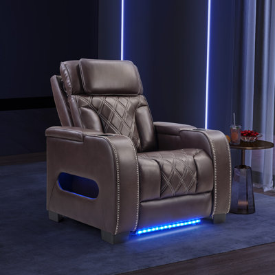 37.4" Wide Modern Top Leather Dual Motor Power Recliner With Adjustable Headrest & Ambient Lighting by Orren Ellis