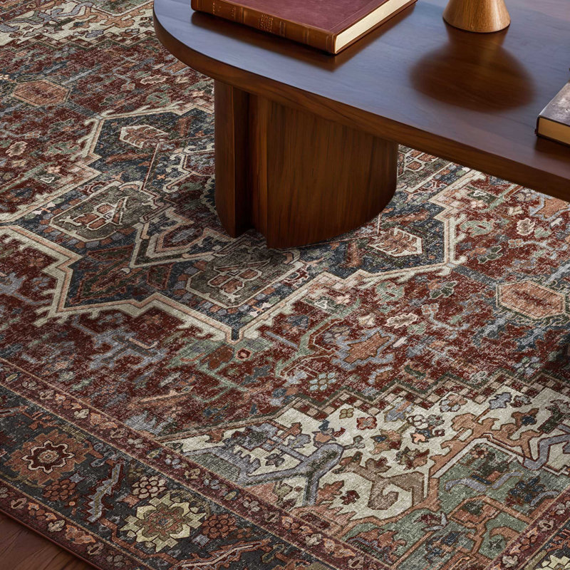 Bohemian Vintage Area Rug Washable Non Slip Moroccan Plant Floral Indoor Rug, Rectangle 8' x 10'