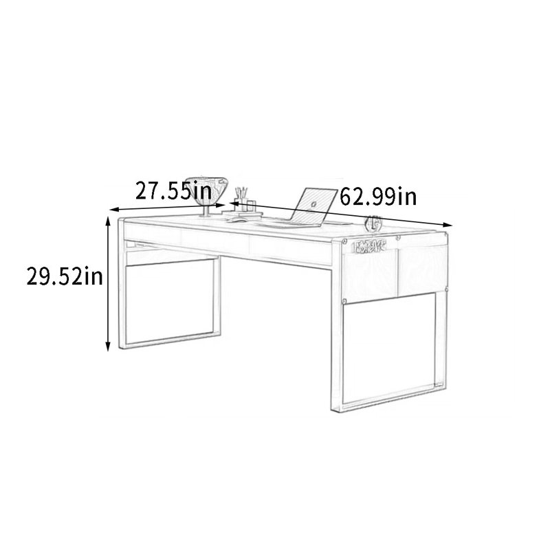 Bureau spacieux avec prise multifonctionnelle, H 29,52 po x l 62,99 po x P 27,55 po