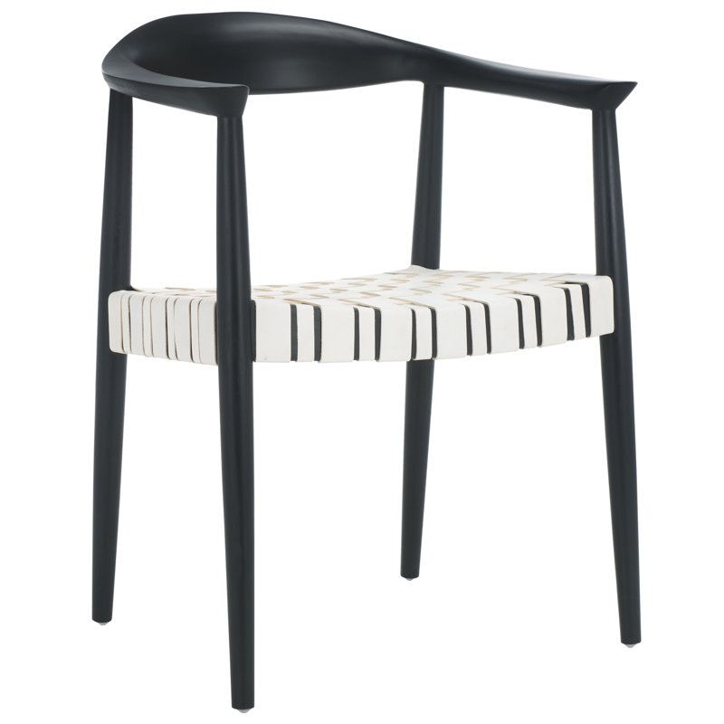 Chaise avec accoudoirs en cuir Thanusan, Cuir véritable blanc, Noir