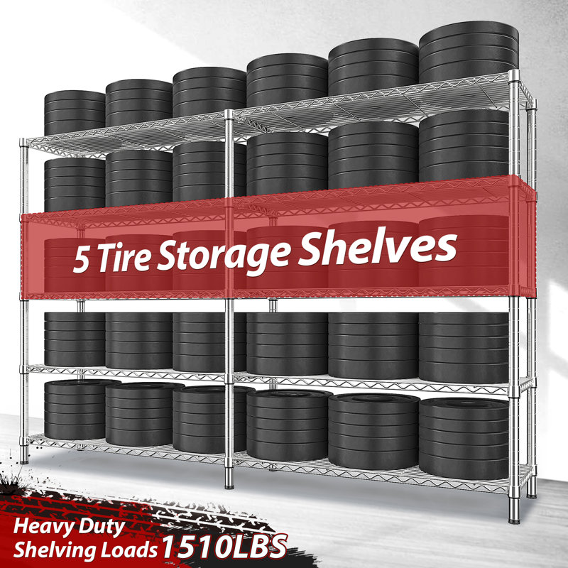Marlia Steel Height -Adjustable Storage Rack Heavy Duty Shelving Unit, Chrome, 5-Tiers 72.4" H x 69" W x 15.75" D