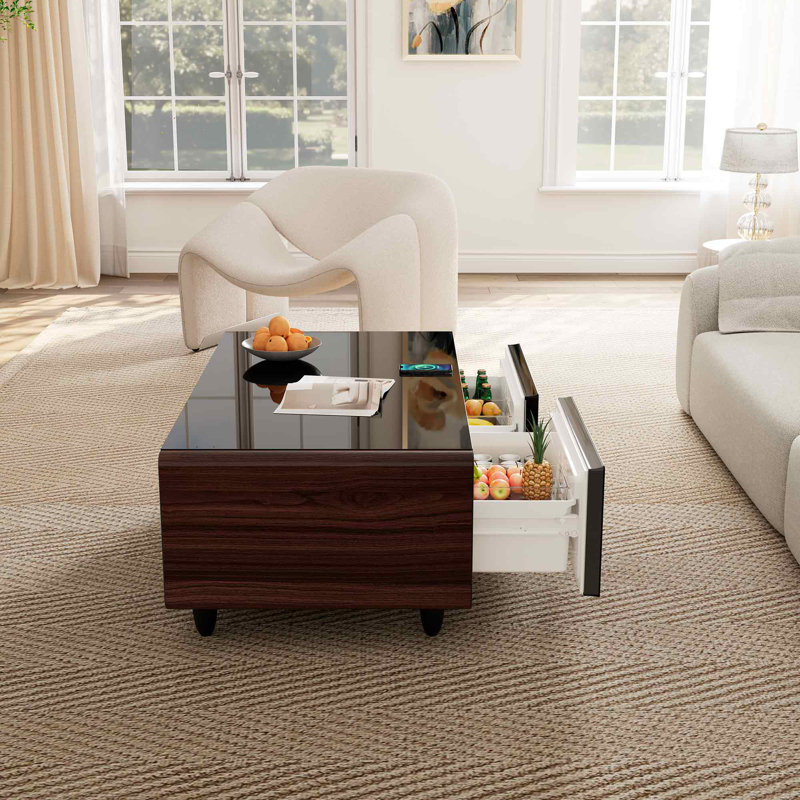 Biedel Smart Coffee Table with Fridge and Built in Wireless Charging, Walnut