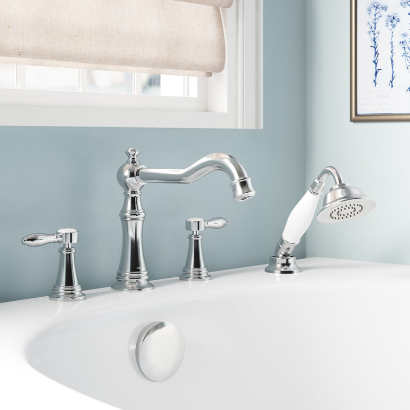 Weymouth Double Handle Deck Mounted Roman Tub Faucet Trim with Diverter and Handshower, Chrome