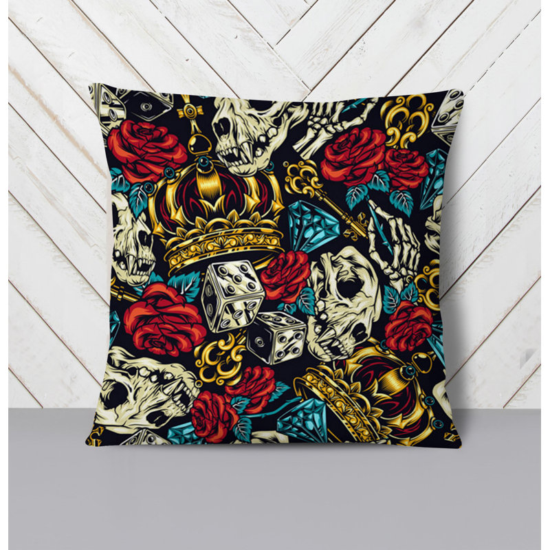 Throw Pillow With Insert, 16"H x 16"W, Blue/Black/Red Abstract 1