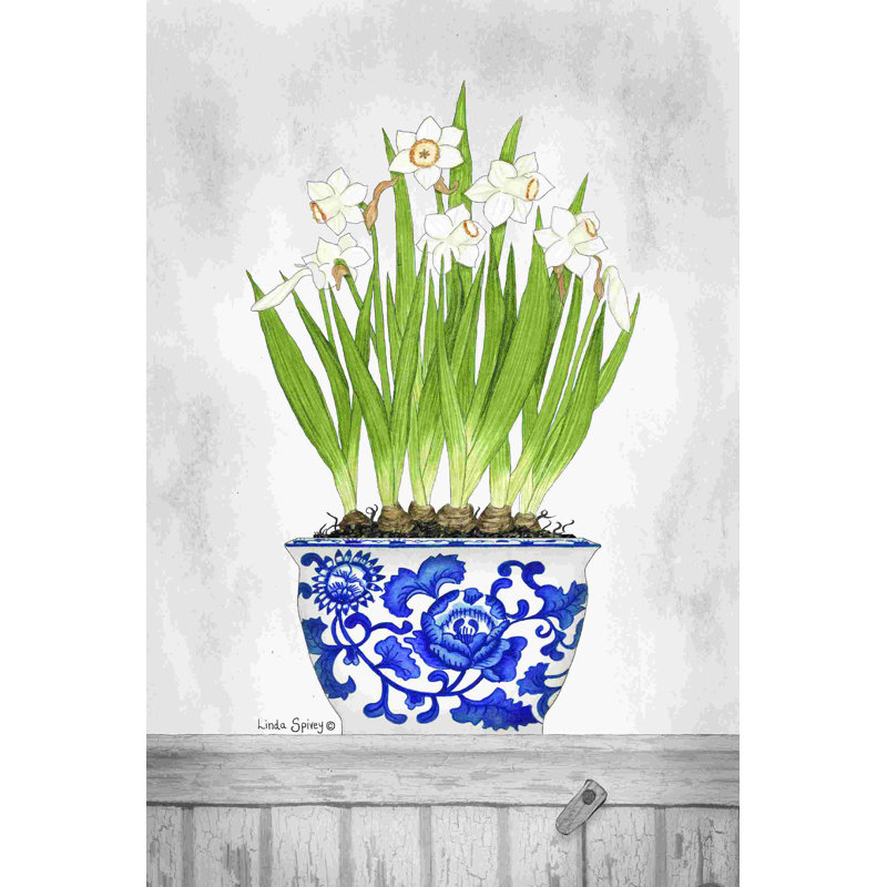 Jonquilles bleues et blanches II, H 18 po x l 12 po