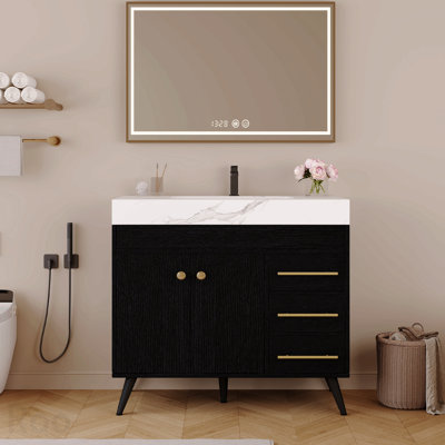 Bathroom Storage - 36" Freestanding Bathroom Vanity with Ceramic Sink and Faux Marble Top
