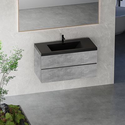 Meuble-lavabo mural flottant avec lavabo, meuble-lavabo mural de style moderne avec lavabo en quartz