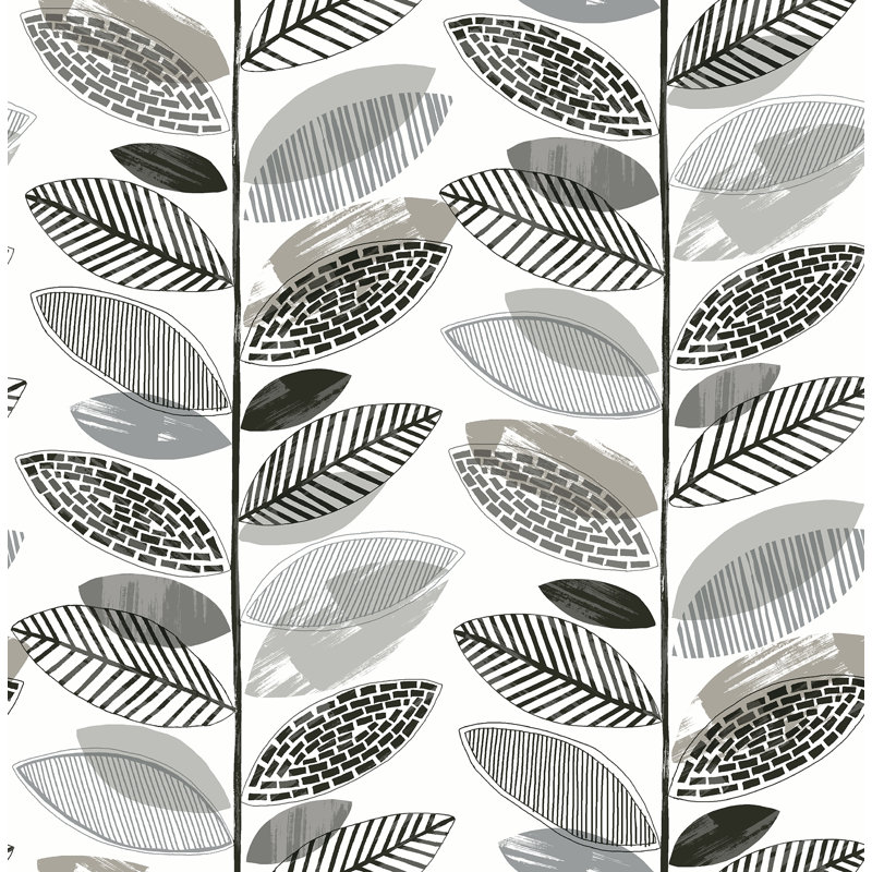 Papier peint feuilles vertes Araina, Gris