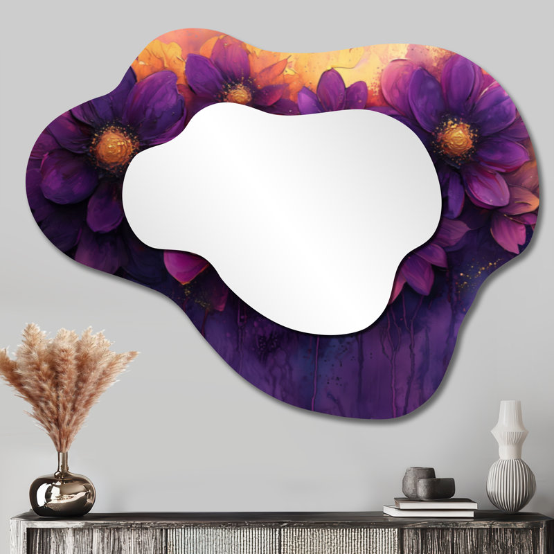 Vivid Lavender Dahlia Dreamscape I - Dahlia Irregular Asymmetrical Mirror, Traditional Wall Mirror, Printed on Metal