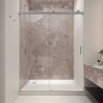 Rouleaux de porte de douche coulissante sans cadre de 3/8 po en verre trempé coulissant de 56 à 60 po x 77 po Runway