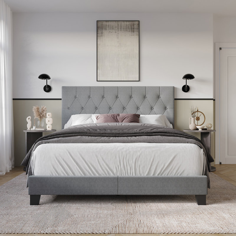 Ambrey Upholstered Standard Bed, Twin, Gray