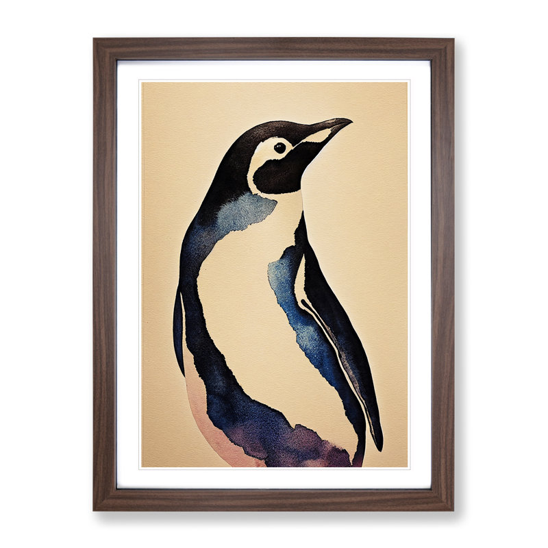 Penguin No.5 - Single Picture Frame Painting, 64cm H x 46cm W x 2cm D, Walnut