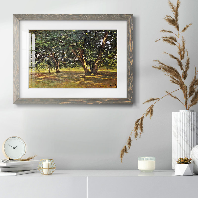 Forêt de Fontainebleau, 1865 - Reproduction encadrée rustique avec tableau mat, H 14 po x l 20 po x P 1,5 po, Gris