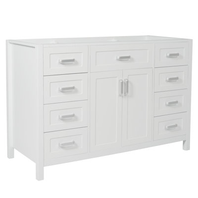 47-Inch Freestanding Bathroom Vanity Cabinet with Soft-Close Doors and Drawers in Classic White Finish, Designed for Standard Vanity Tops