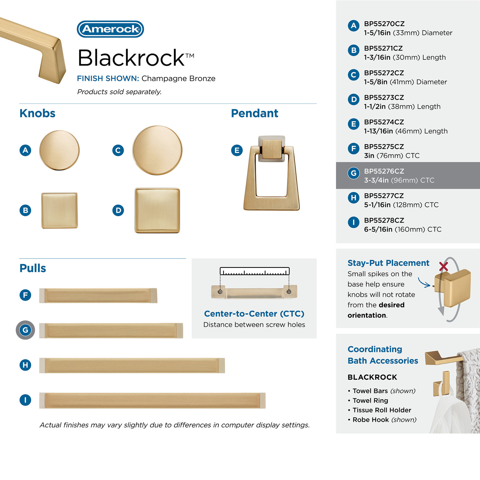 Blackrock Bar Pull, Champagne Bronze, 3 3/4"